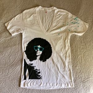 Deep V American Apparel Shirt w Screen Printed Art